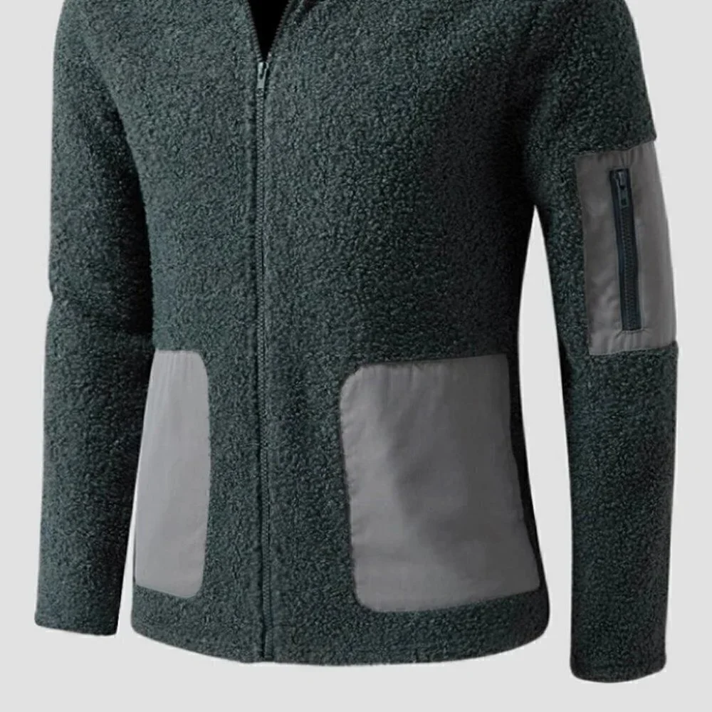 Green Mens Teddy Coat - Picture 2 of 6